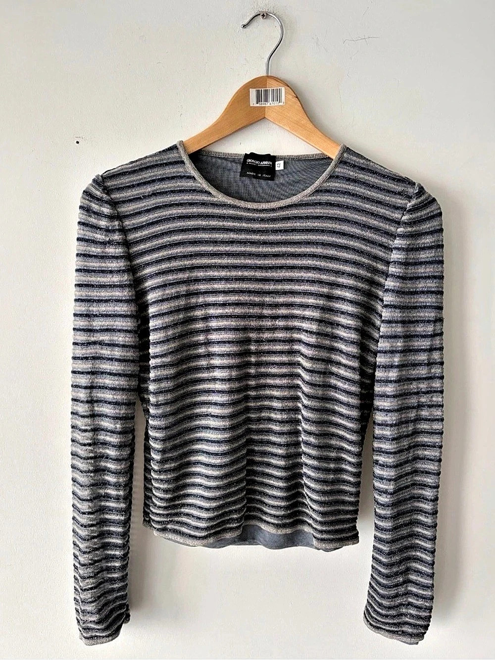 Vintage Giorgio Armani Striped Metallic Threads Top Size 42